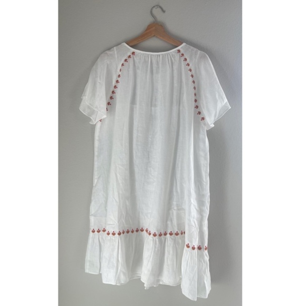Embroidered Linen-Blend Raglan Ruffle Mini Dress XL - Picture 3 of 7